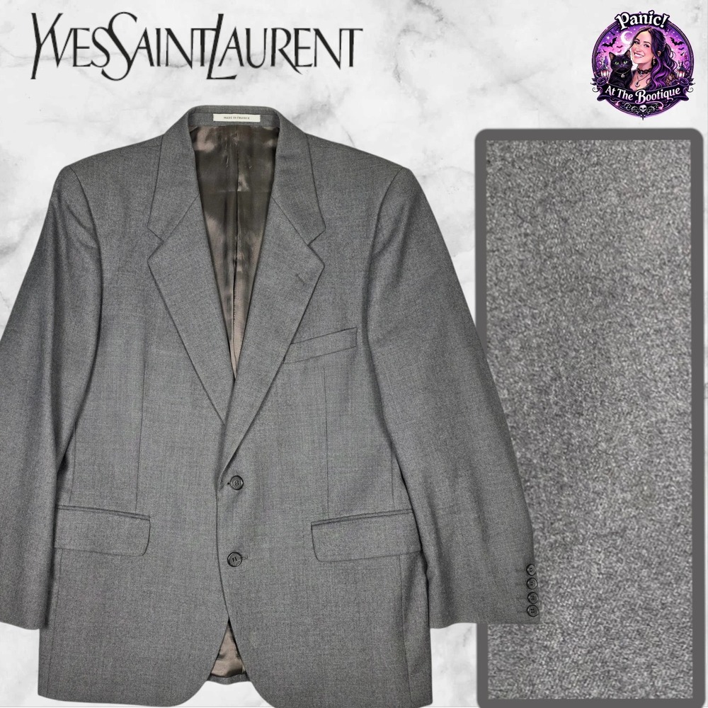 Vintage YSL Yves Saint Laurent Luxury Suit Jacket Men 42 Grey Wool Blazer France